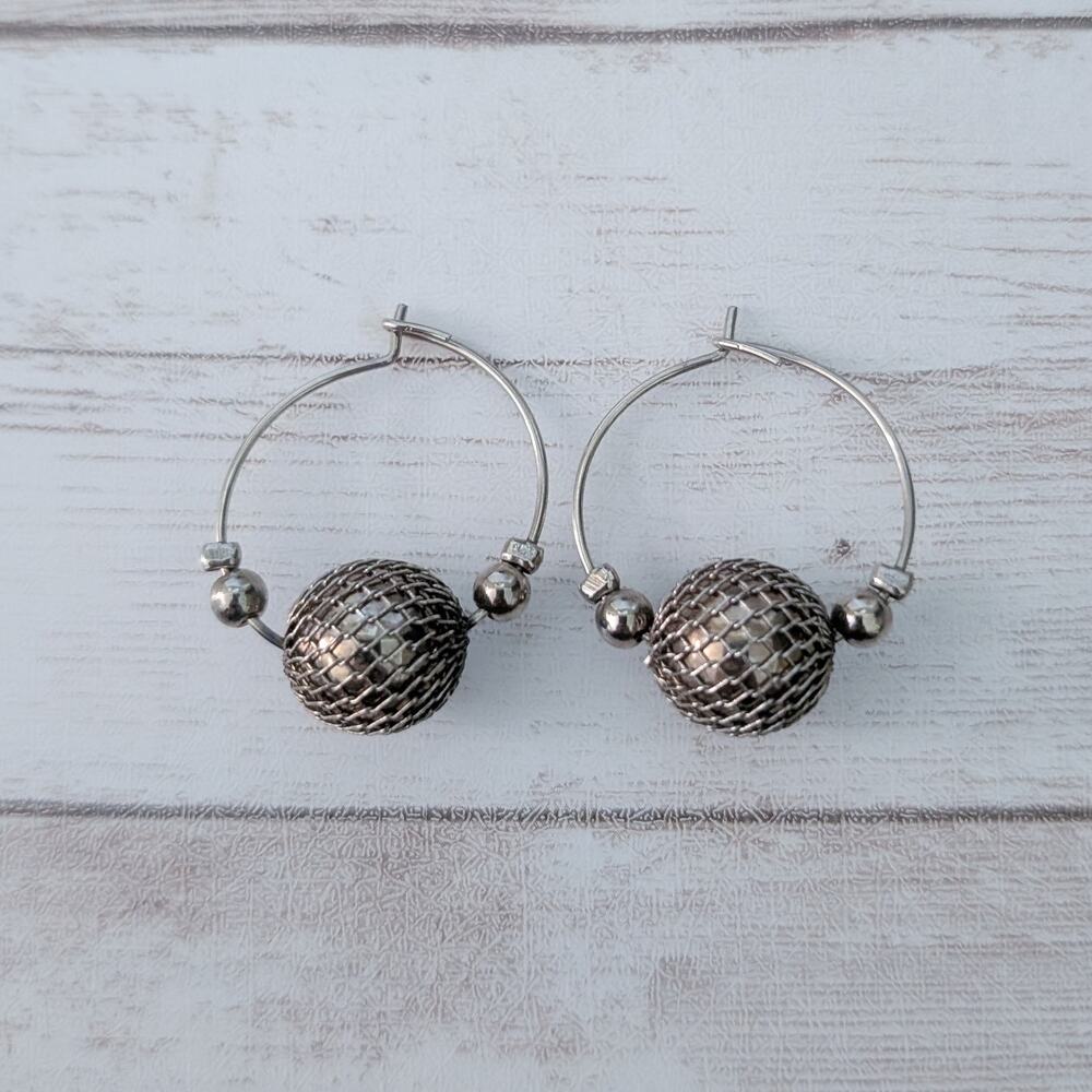 Vintage Dangle Earrings For Pierced Ears Unusual Metallic Ball